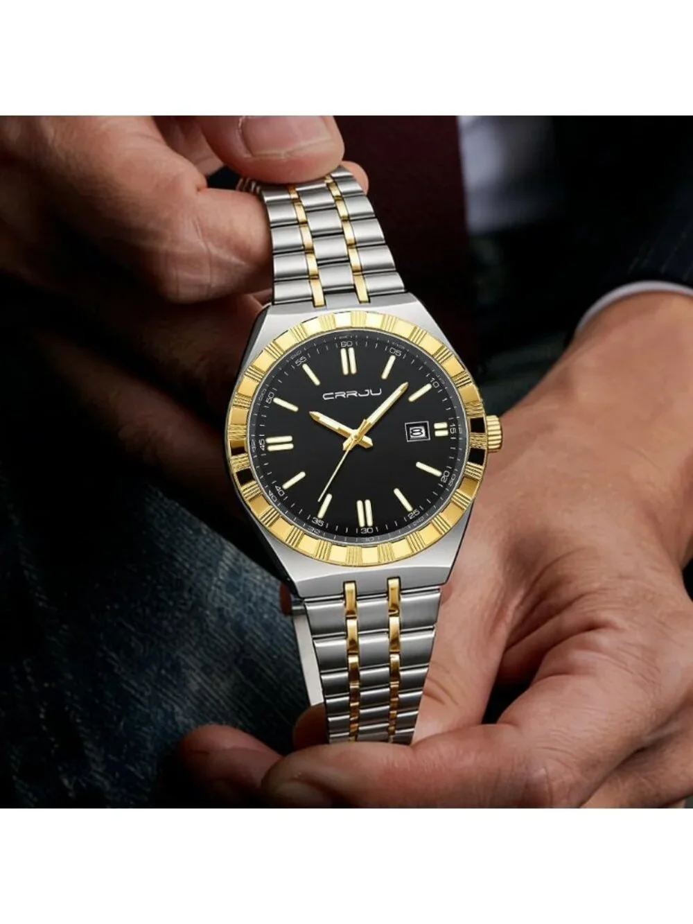Men's Silver Gold Black Luxury Luminous Analog Quartz Fashion Casual Wrist Watch